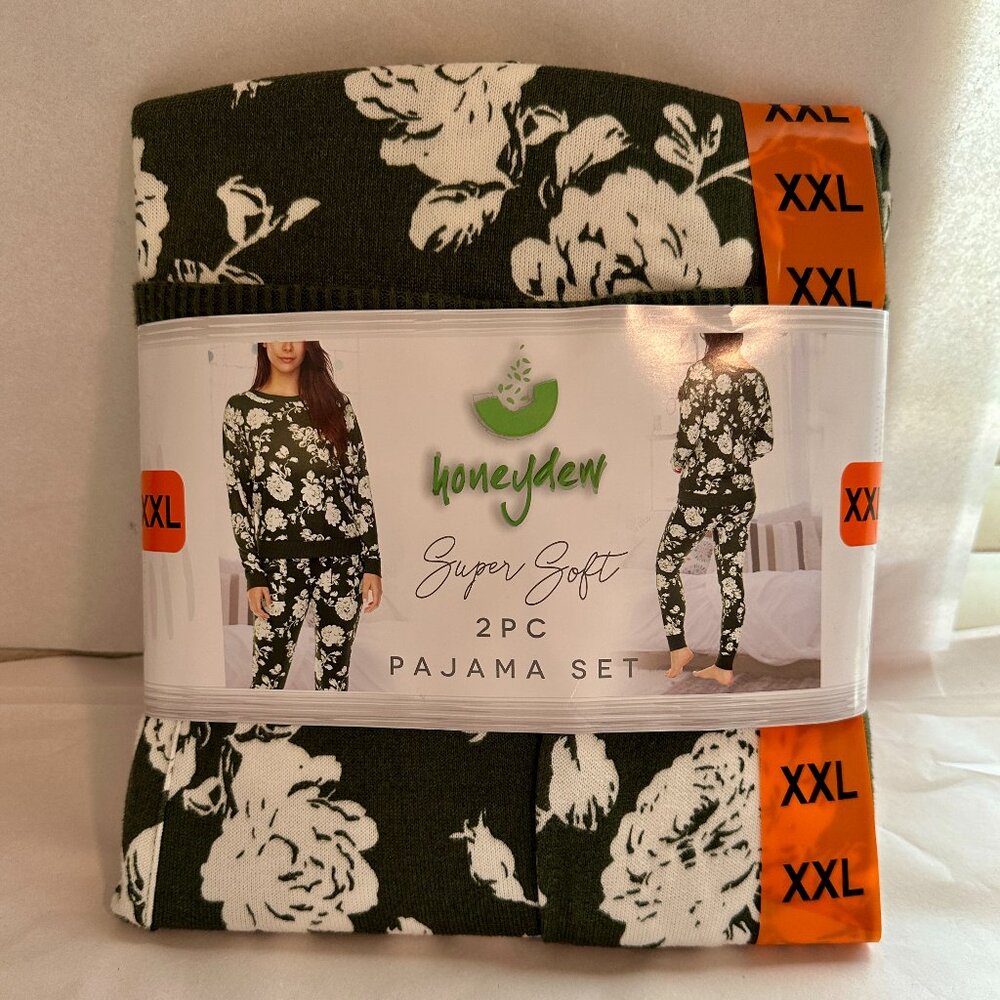 Honeydew Women's 2 Piece Pajama Lounge Set Size XXL Green Floral Super Soft NEW